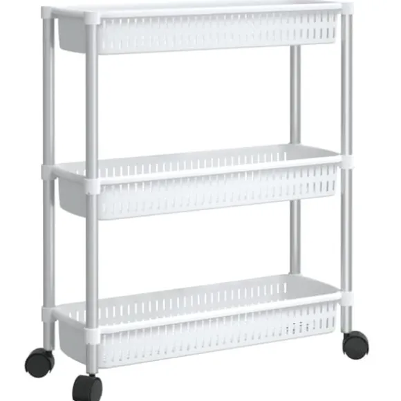 Förvaringslådor för hemmet - Living Förvaringsvagn 3 hyllor silver och vit aluminium
