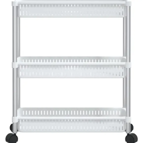 Förvaringslådor för hemmet - Living Förvaringsvagn 3 hyllor silver och vit aluminium