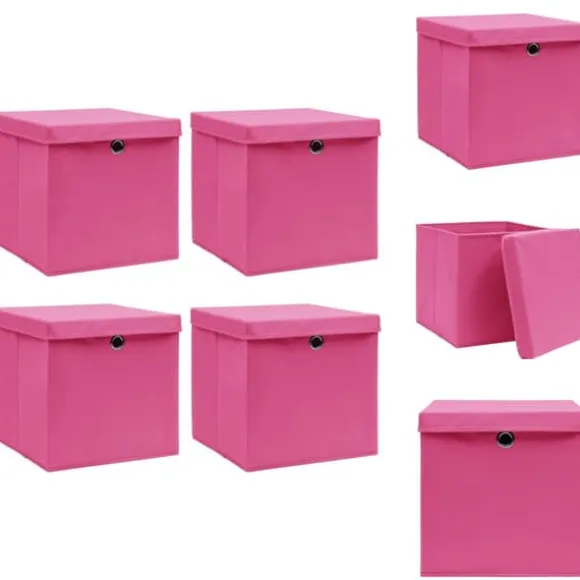 Förvaringslådor - Living Förvaringslådor med lock 4 st rosa 32x32x32 cm tyg