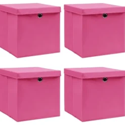 Förvaringslådor - Living Förvaringslådor med lock 4 st rosa 32x32x32 cm tyg
