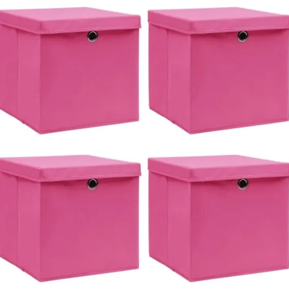 Förvaringslådor - Living Förvaringslådor med lock 4 st rosa 32x32x32 cm tyg
