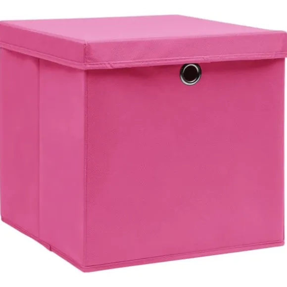 Förvaringslådor - Living Förvaringslådor med lock 4 st rosa 32x32x32 cm tyg