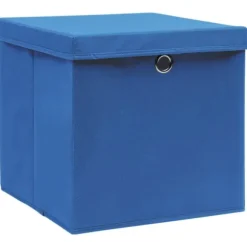 Förvaringslådor med lock - 10 st hopfällbara lådor | Färg: Blå | Storlek: 28x28x28 cm