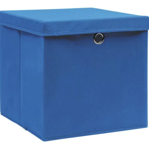 Förvaringslådor med lock - 10 st hopfällbara lådor | Färg: Blå | Storlek: 28x28x28 cm