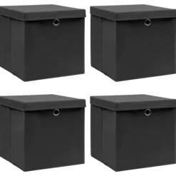 Förvaringslådor med lock 4 st svart 32x32x32 cm tyg