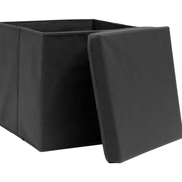 Förvaringslådor med lock 4 st svart 32x32x32 cm tyg