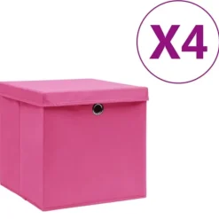Förvaringslådor med lock 4 st 28x28x28 cm rosa