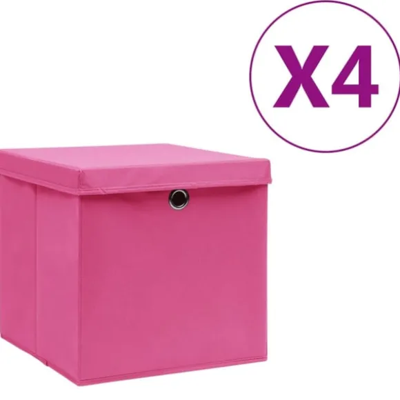 Förvaringslådor med lock 4 st 28x28x28 cm rosa