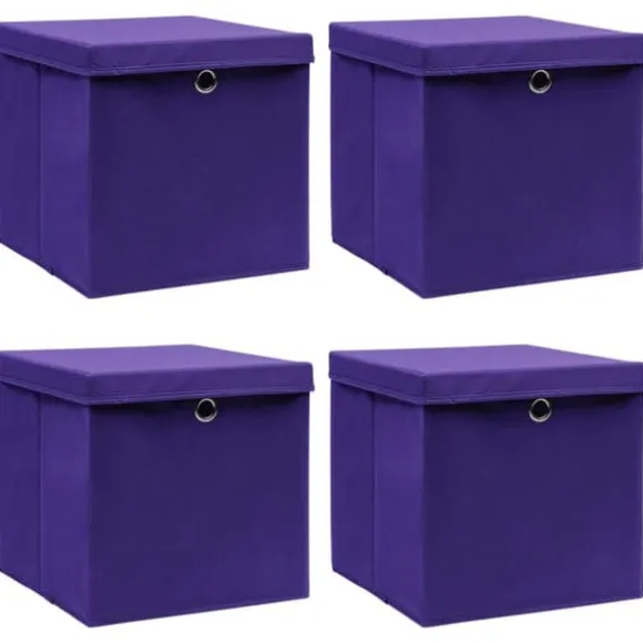 Förvaringslådor med lock 4 st 28x28x28 cm lila