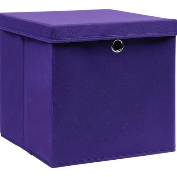 Förvaringslådor med lock 4 st 28x28x28 cm lila