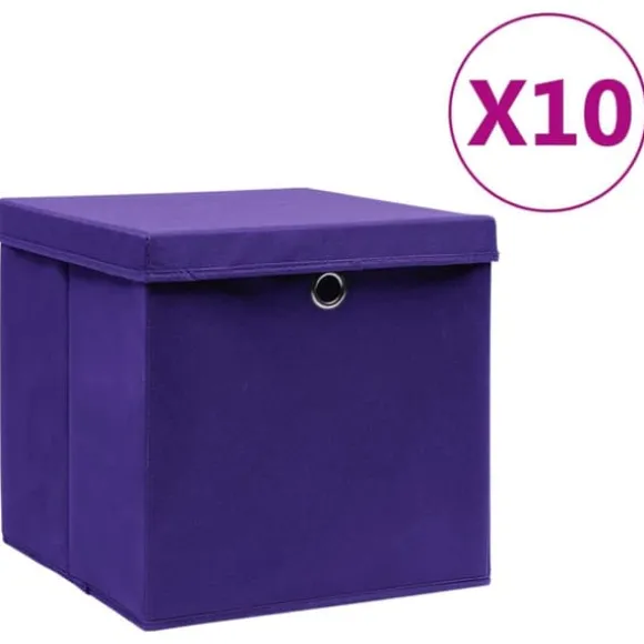 Förvaringslådor med lock 10 st 28x28x28 cm lila