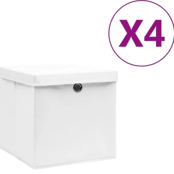 Förvaringslådor med lock 4 st 28x28x28 cm vit