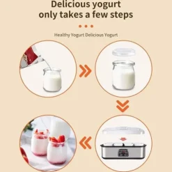 Fuleadture Elektrisk Yoghurtmaskin, LCD Display, Timer & Temperaturinställning, 8 Glas à 1400 ml, 25 W