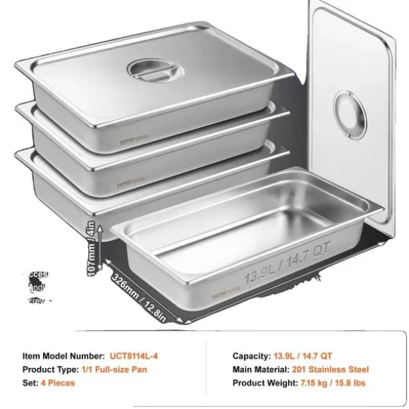 Fullstorlek Ångpannor, 4-pack, Hållbart Rostfritt Stål,4 paket