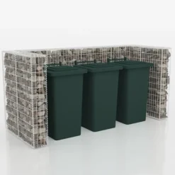 Gabionkorg med skydd för 3 soptunnor stål 250x100x120 cm
