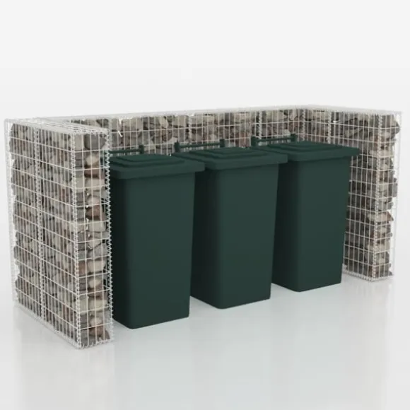 Gabionkorg med skydd för 3 soptunnor stål 250x100x120 cm