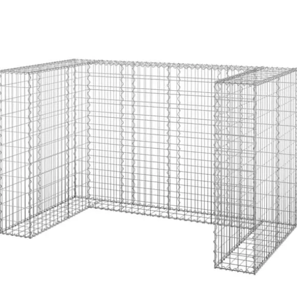 Gabionmur för soptunnor - Stabil stenkorg i galvaniserat stål | Storlek: 180x100x110 cm