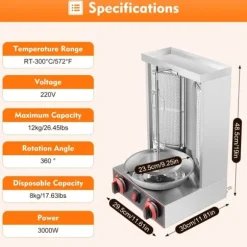 Gas Doner Kebab Maskin, Vertikal Grill, Dubbel Brännare,Silver