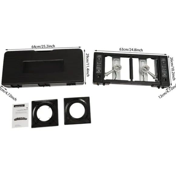 Gasgrill, Dubbelbrännare, Bärbar Design,svart