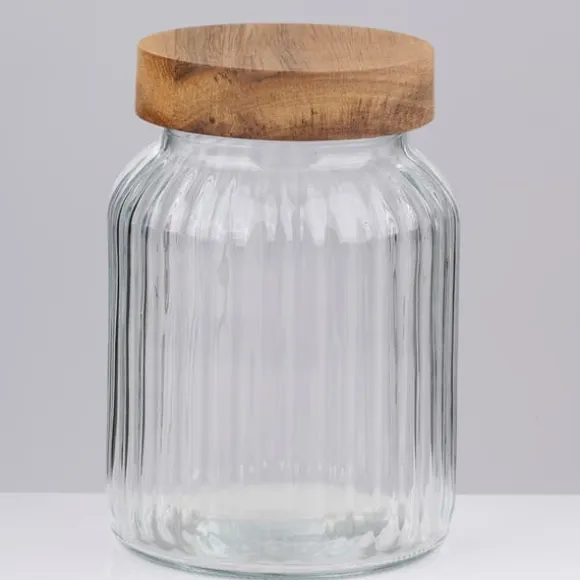 Glasburk med trälock, ca 1000 ml