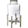 Glasdryckfontän med bambuställning - 8L - Transparent/beige - H 46,5 x D 21 cm