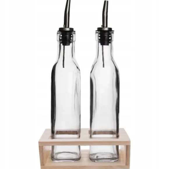 Glasflaskor - ORION - 300 ml - Praktisk dispenser - Trähållare - Transparent