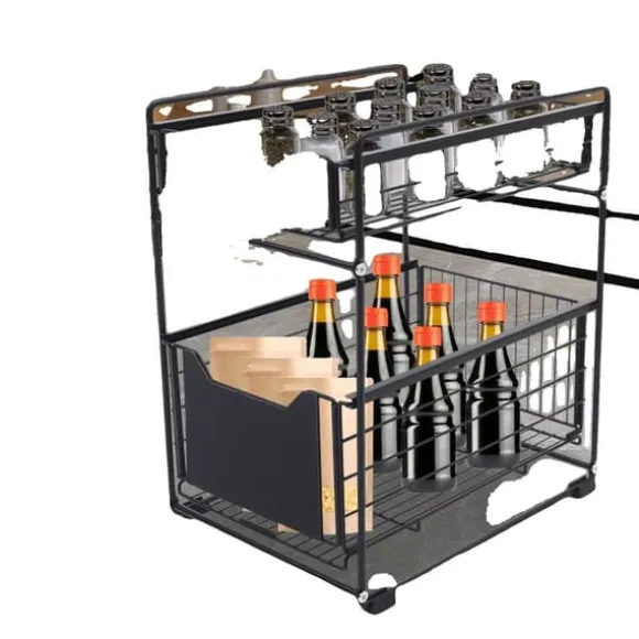 Glidande Skåp Korgställ, Kolfiberstål, 37,4*28,2*44 cm, 2-Lagers Design, Högtemperatur Finish, Halkfri Fotplatta