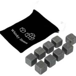 GL12608-Set med 9 bitar av granit whiskysten. Glaciärblockkuber. naturlig bulk kylare för köksredskap