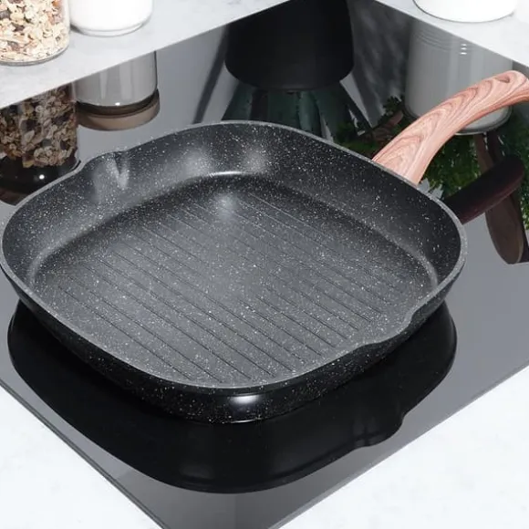 Granit stekpanna set 20 / 24 / 28 cm + Grillpanna 28x28 cm BLACK&WOOD 4 st.