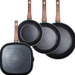 Granit stekpanna set 20 / 24 / 28 cm + Grillpanna 28x28 cm BLACK&WOOD 4 st.
