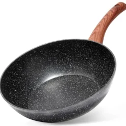 Granitwok djup stekpanna för wokning och stuvning asiatiska rätter 28 cm
