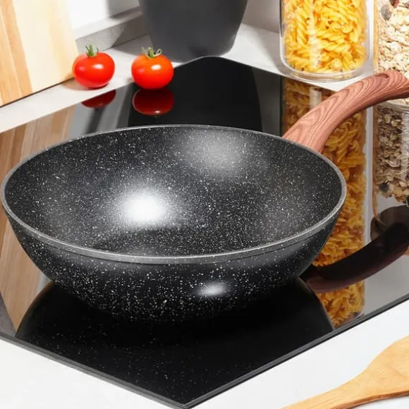 Granitwok djup stekpanna för wokning och stuvning asiatiska rätter 28 cm