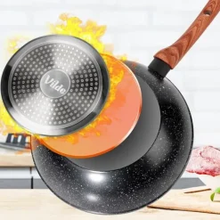 Granitwok djup stekpanna för wokning och stuvning asiatiska rätter 28 cm