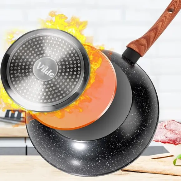 Granitwok djup stekpanna för wokning och stuvning asiatiska rätter 28 cm