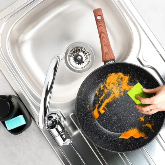 Granitwok djup stekpanna för wokning och stuvning asiatiska rätter 28 cm