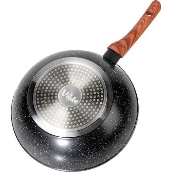 Granitwok djup stekpanna för wokning och stuvning asiatiska rätter 28 cm