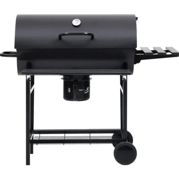 Grilltunna med hjul och bord svart stål 115x85x95 cm - Kolgrill - Kolgrillar - Home & Living