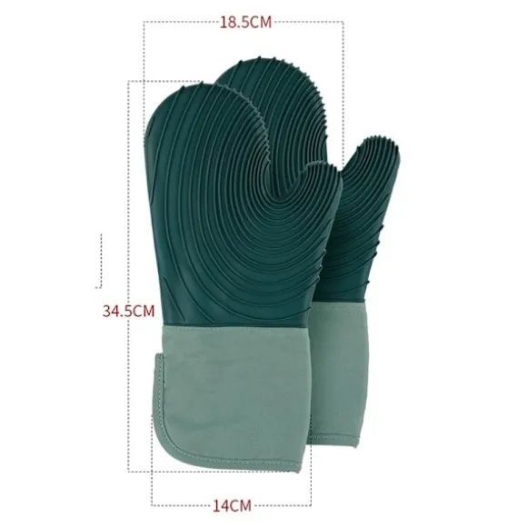 Gröna Värmebeständiga Ugnshandskar med Ribbad Design - Köksvantar (1 Par)