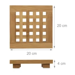 Grytunderlägg set, 4x20x20 cm, Natur, Bambumaterial