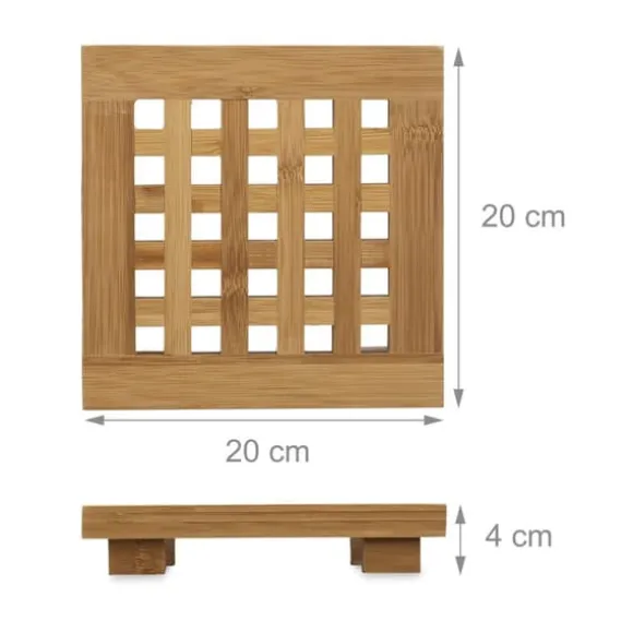 Grytunderlägg set, 4x20x20 cm, Natur, Bambumaterial