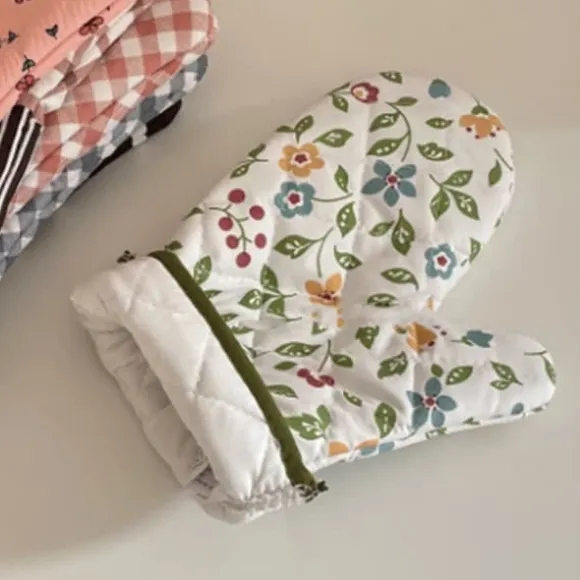 Halkfria blomgräsugnshandskar - Värmebeständiga vantar för matlagning