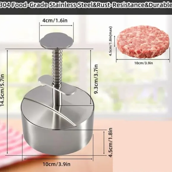 Hamburgarpress i rostfritt stål 304 – justerbar och hållbar köttpress , non-stick form för perfekta hamburgare
