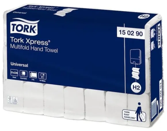 Handdukar, Tork H2 Universal, 2-lagers, Z-vikning, 25,5x19,6 cm, 8,5 cm, vita, återvunnet papper - (21 förpackningar x 226 ark)