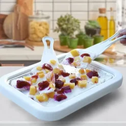 Hemmaglassrullmaskinset | Innehåller bricka och 2 skrapor för gör-det-själv mjukglass, gelato, sorbet - Vit
