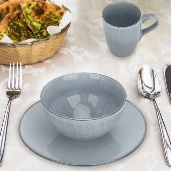 Högkvalitativ grå servis i 12 delar för frukost, lunch och middag - middagsservis frukostservis