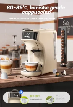 Hibrew H1B 6-i-1 kapselbryggmaskin med 20 bar högtryckspump och OPV-tryckavlastningsventil, interaktiv pekskärm – vit