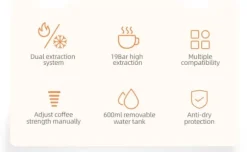 HiBREW 5-i-1 Multi-Capsule kaffemaskin, varm/kall, DG Cappuccino, NES, Liten kapsel, ESE Capsule, Malt kaffe, Flaska, 20 Bar, H2B White