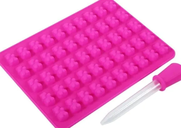 50 hålrum Chokladbricka, Godisbricka, Ice DIY Craft Bear Silikontillverkningsbricka Silikon Köksverktyg för att göra godischoklad (rosa röd)