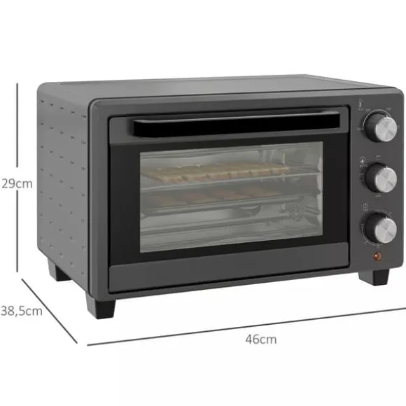 HOMCOM Miniugn 21L 1400W Justerbar Temperatur 100-230°C och Tid 60 min med Bakplåt och Galler i Rostfritt Stål, Grå