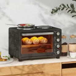 HOMCOM Miniugn med 2 Värmeplattor, 28L, 2600W, Svart Rostfritt Stål